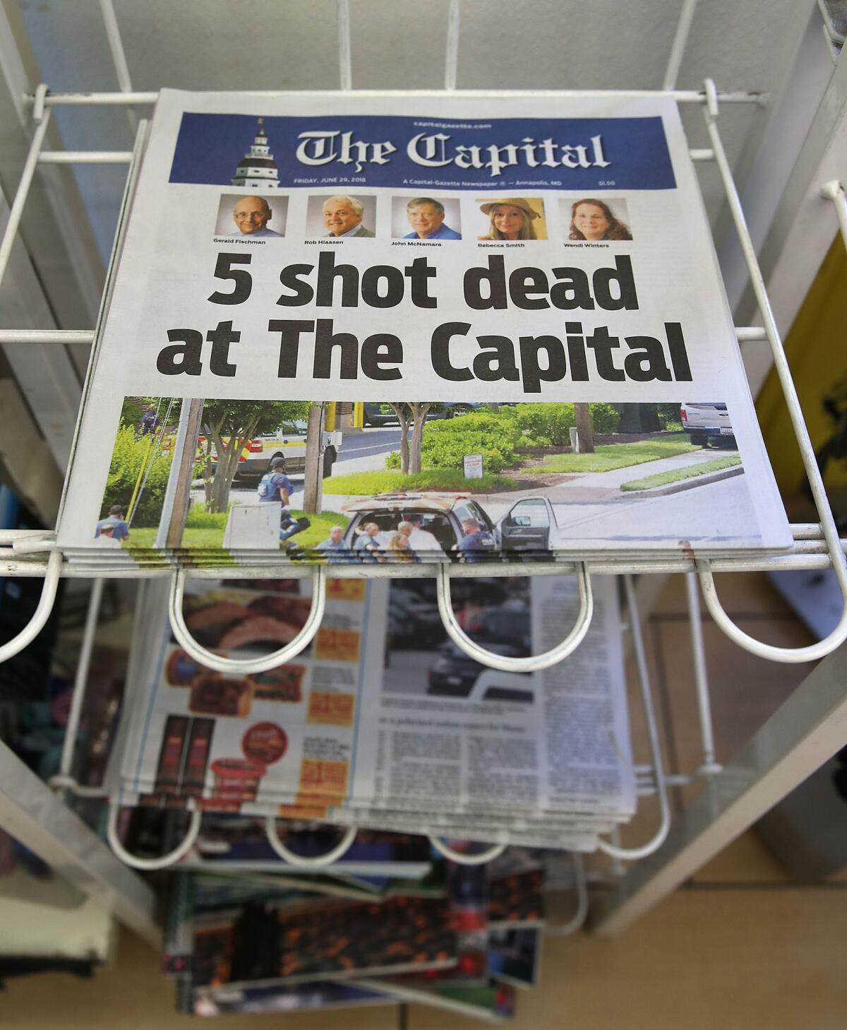 The Capital Gazette in Annapolis, Md., published on Friday, a day after a gunman killed five people in the paper’s newsroom.