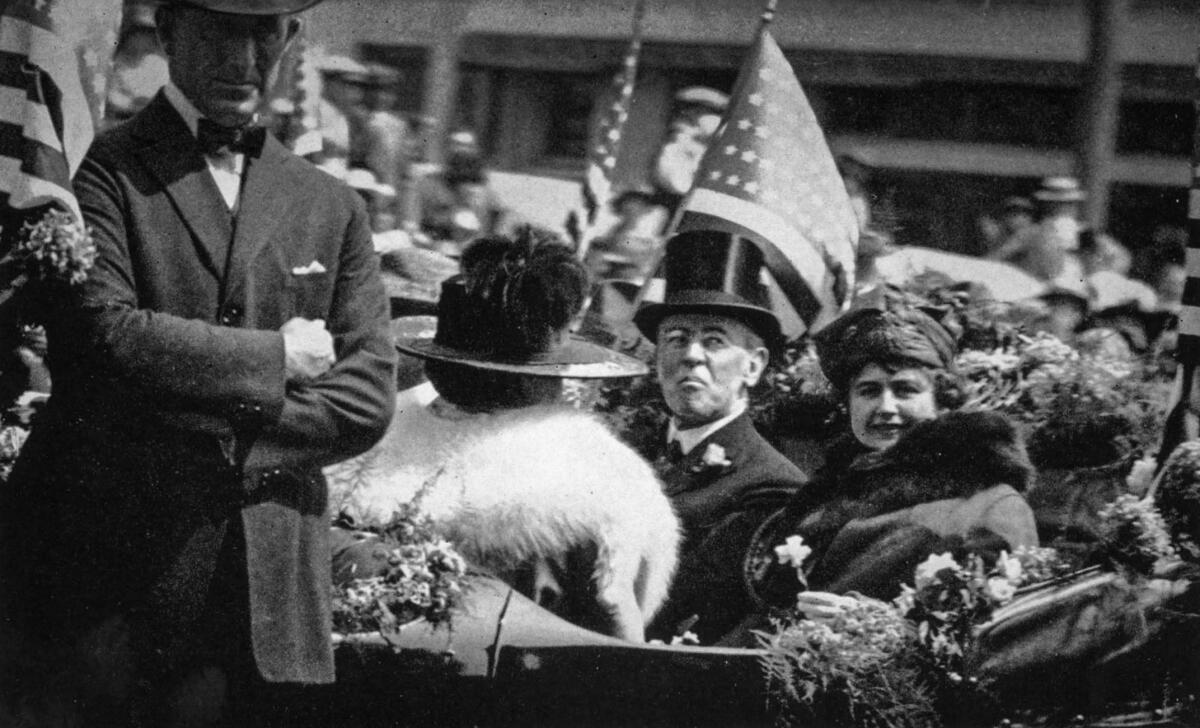 Sept. 20, 1919: President Woodrow Wilson and his wife, Edith Wilson, participate in a parade through downtown Los Angeles.