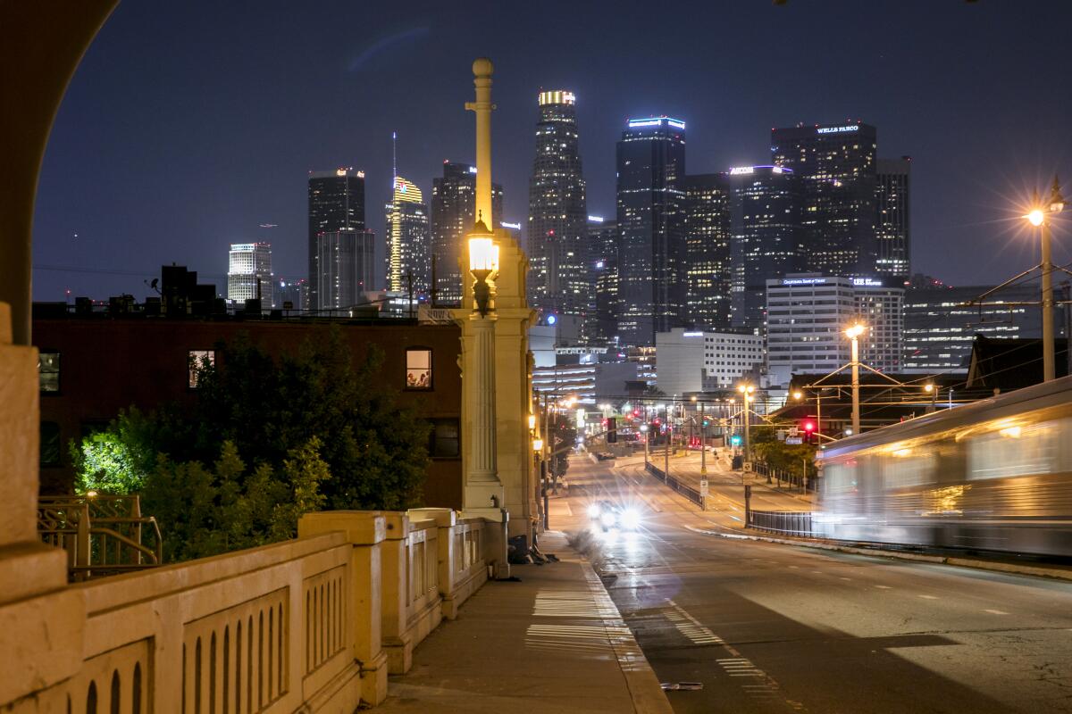 The Los Angeles skyline at night