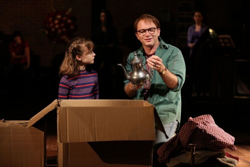 Bechdel says she saw the 2013 production of "Fun Home" at New York's Public Theater eight times. Both Sydney Lucas, left, and Michael Cerveris,seen here in that production, moved with the play from the Public to Broadway -- and received Tony nominations.
