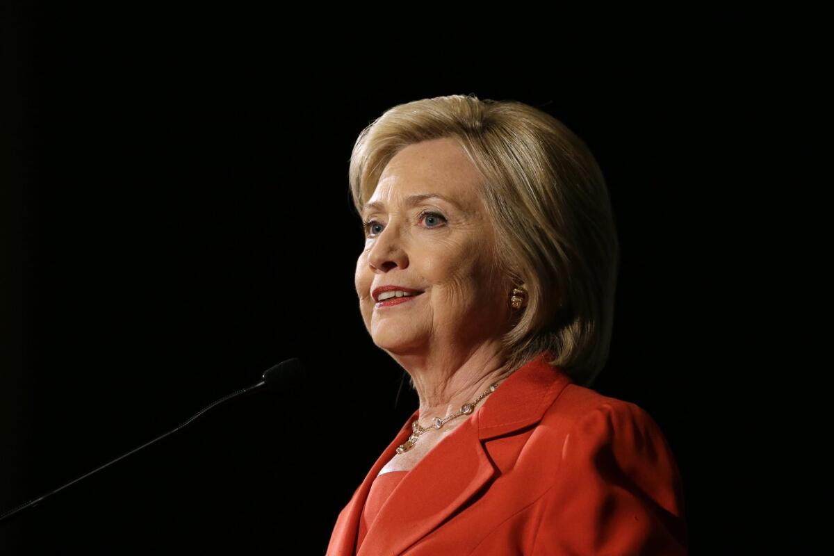 Democratic presidential candidate Hillary Rodham Clinton speaks during the Iowa Democratic Party's Hall of Fame Dinner, Friday, July 17, 2015, in Cedar Rapids, Iowa. (AP Photo/Charlie Neibergall)