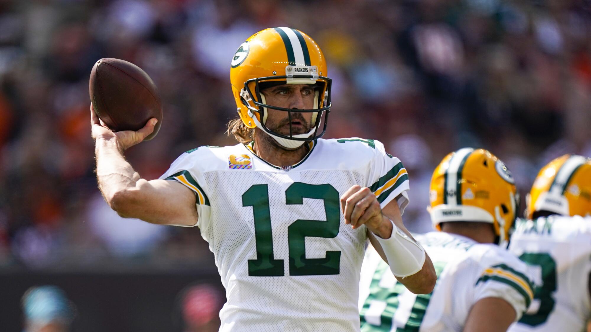 Green Bay Packers quarterback Aaron Rodgers throws against the Cincinnati Bengals.