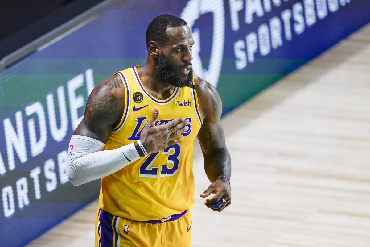  LeBron James reacts to a play during a game against the Portland Trail Blazers.