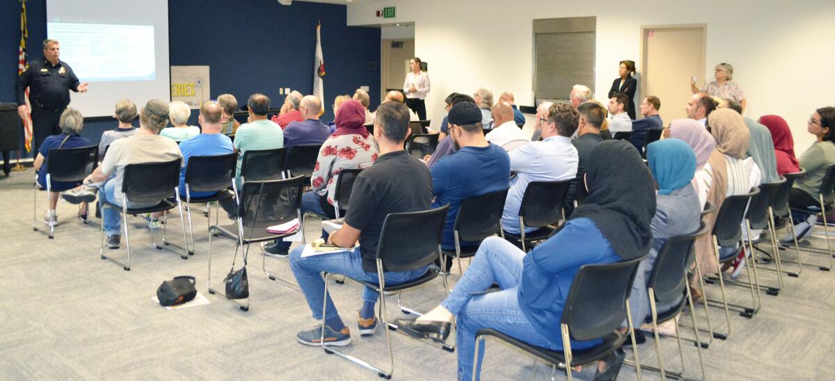 San Diego Police Capt. Jeff Jordan talking about the department’s use of the new Smart Streetlights citywide during the Sept. 10 meeting in Rancho Bernardo.