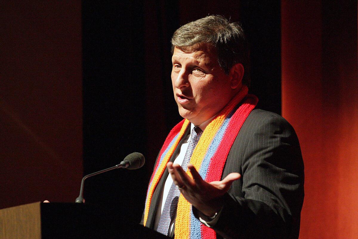 Ara Najarian gives the keynote speech during Glendale's 15th annual Armenian Genocide commemoration at the Alex Theatre in Glendale on Friday, April 22, 2016.