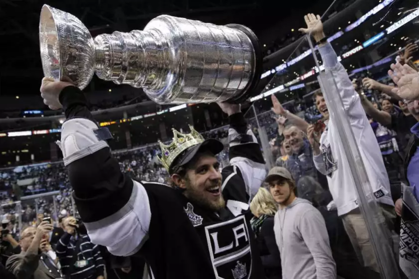 Los Angeles Kings center Anze Kopitar gives fans an up-close look at the Stanley Cup 