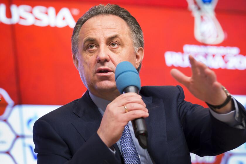 Russian Sports Minister Vitaly Mutko speaks during a news conference in Moscow on Wednesday.
