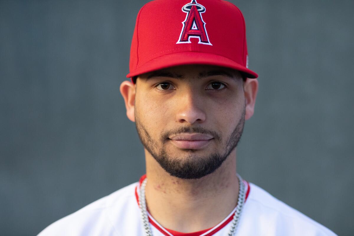 Angels catcher Edgar Quero photographed during spring training on Tuesday in Tempe, Ariz.