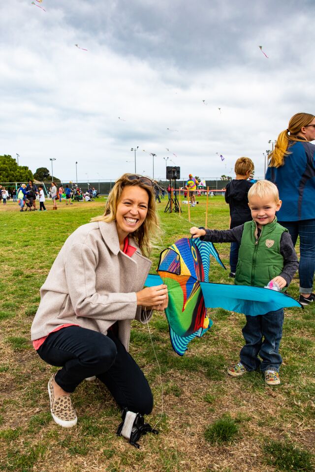 Jenni and Aksel Rodden show their fish kite.