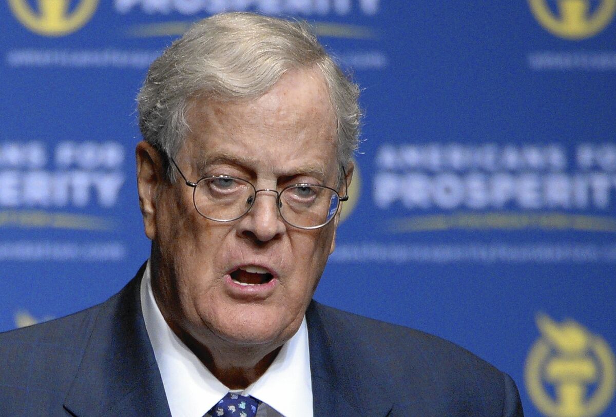 Americans for Prosperity, run by David Koch, shown here, and his brother, Charles, has led the effort to overturn a law in Kansas that requires 20% of the state’s electricity to come from renewable sources.