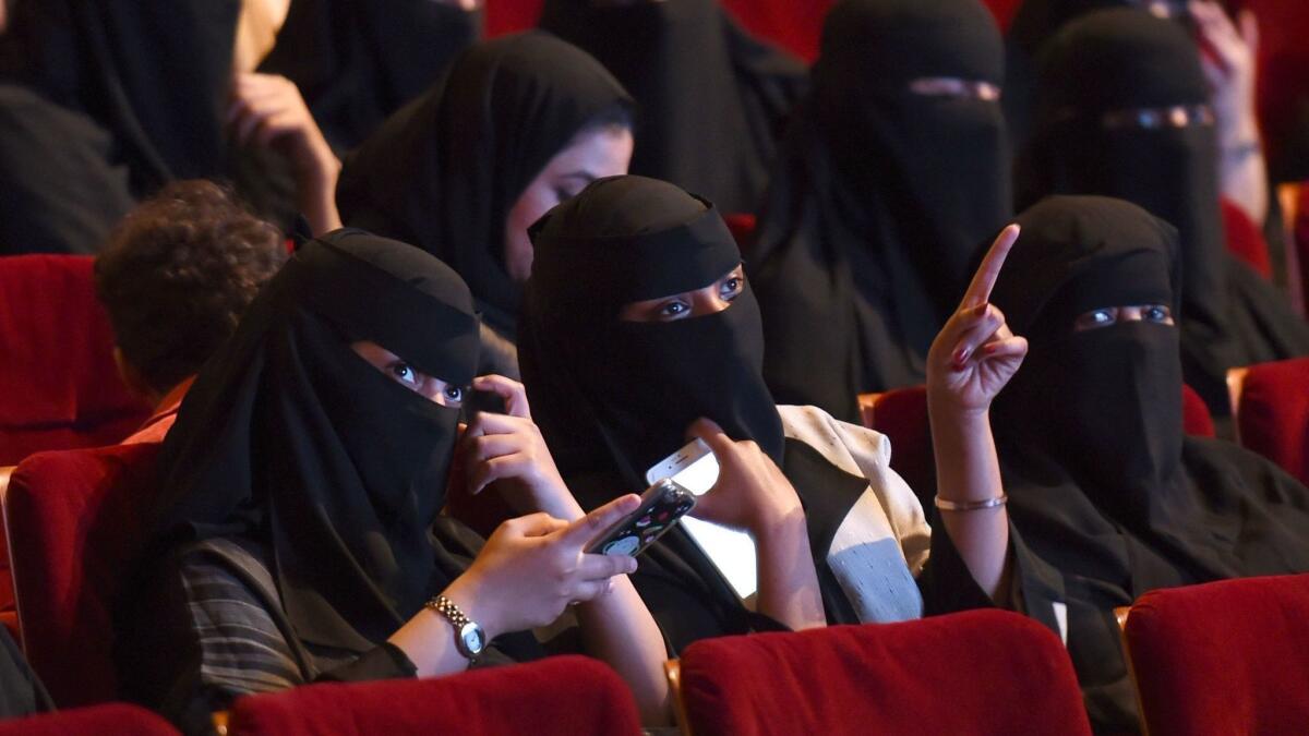 Saudi women attend a screening at a short film festival in Riyadh in October 2017. Saudi Arabia recently lifted a 35-year ban on movie theaters.