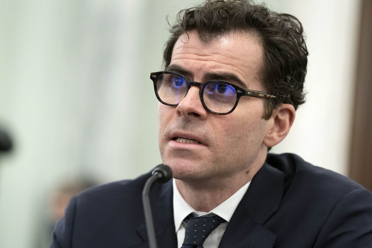 Adam Mosseri, the head of Instagram, testifies before the Senate Commerce, Science, and Transportation Subcommittee on Consumer Protection, Product Safety, and Data Security hearing on Capitol Hill in Washington Wednesday Dec. 8, 2021. (AP Photo/Jose Luis Magana)