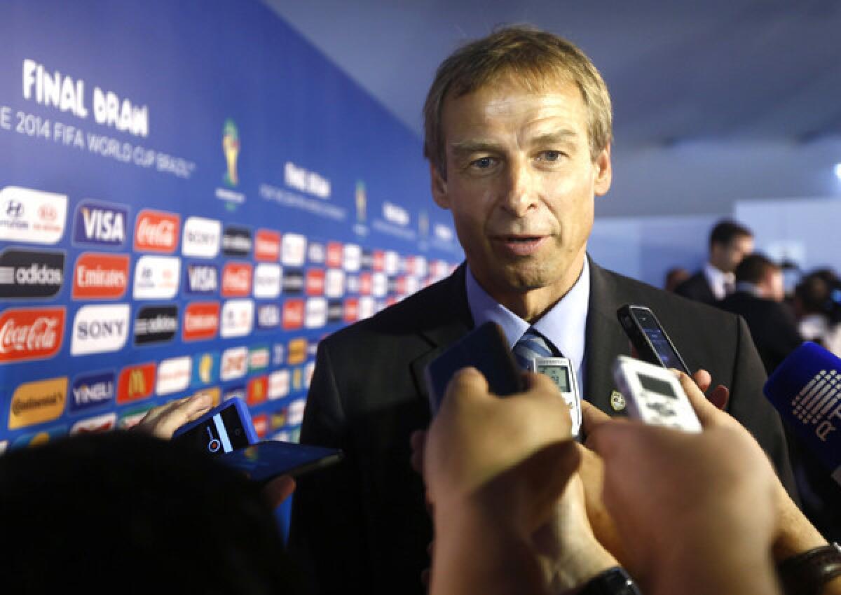 American Coach Juergen Klinsmann field questions from reporters Friday after learning that the U.S. drew a difficult group for the 2014 World Cup.