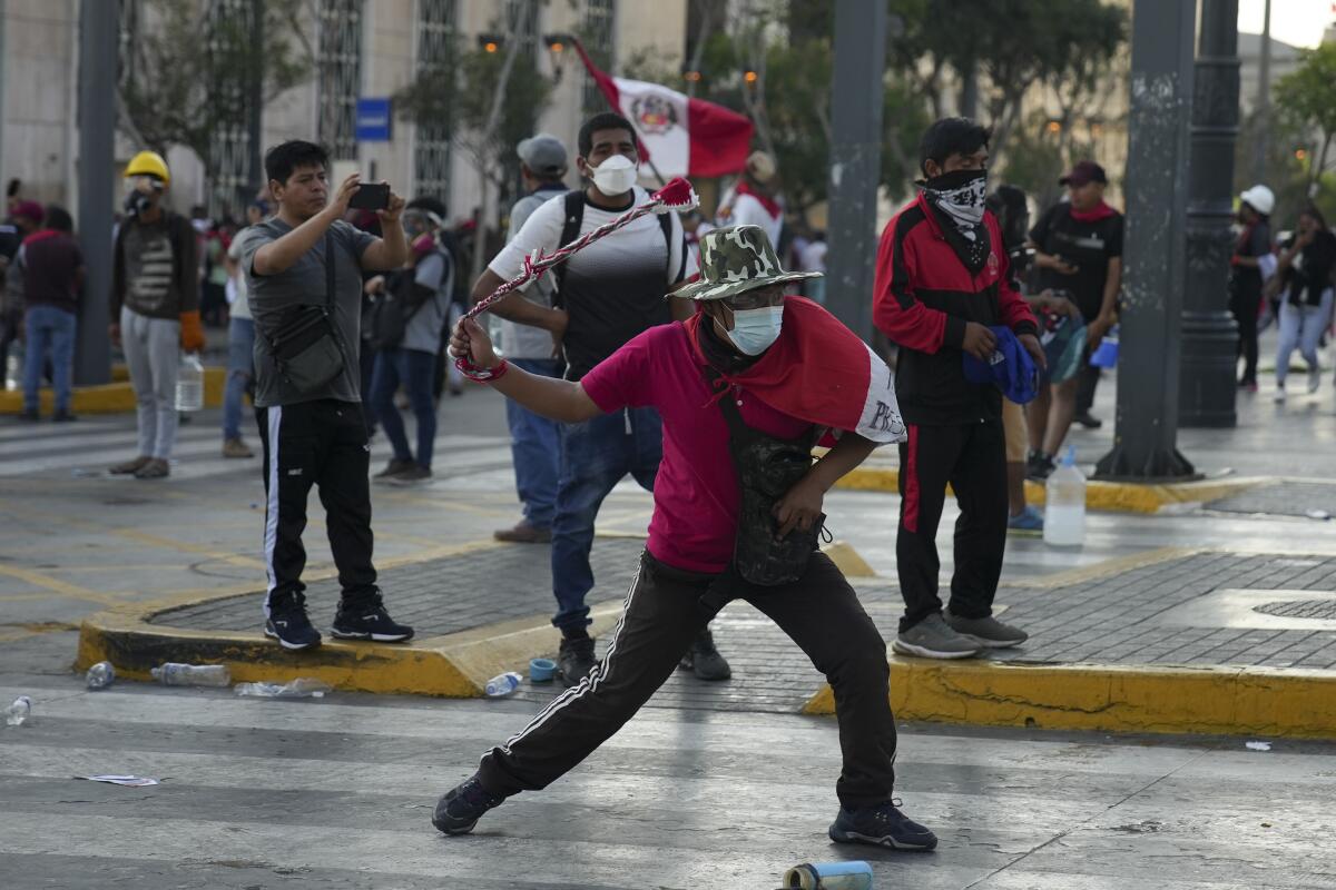 Anti-government protesters on the streets of Lima, Peru