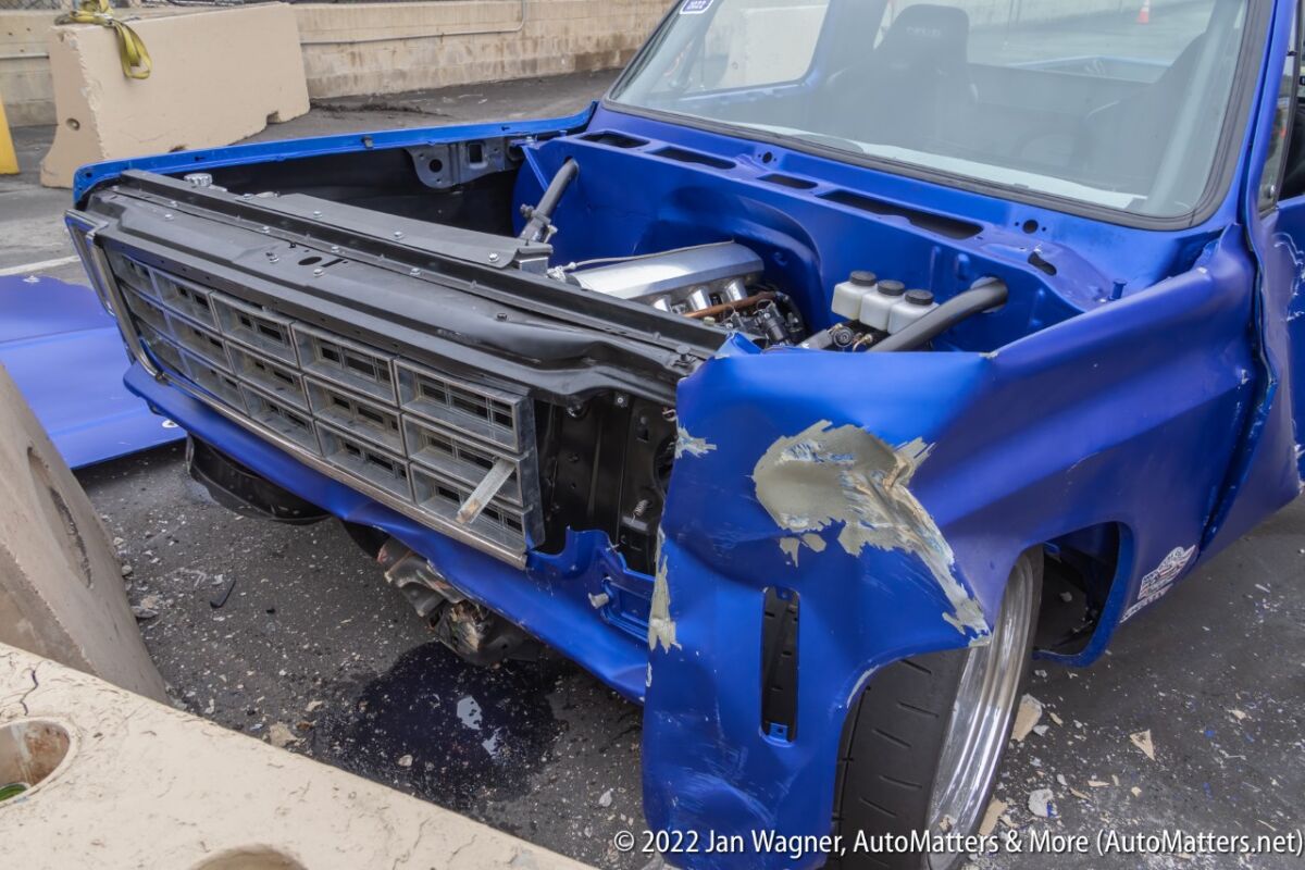 Heavy damage after this truck crashed in the Goodguys Autocross.