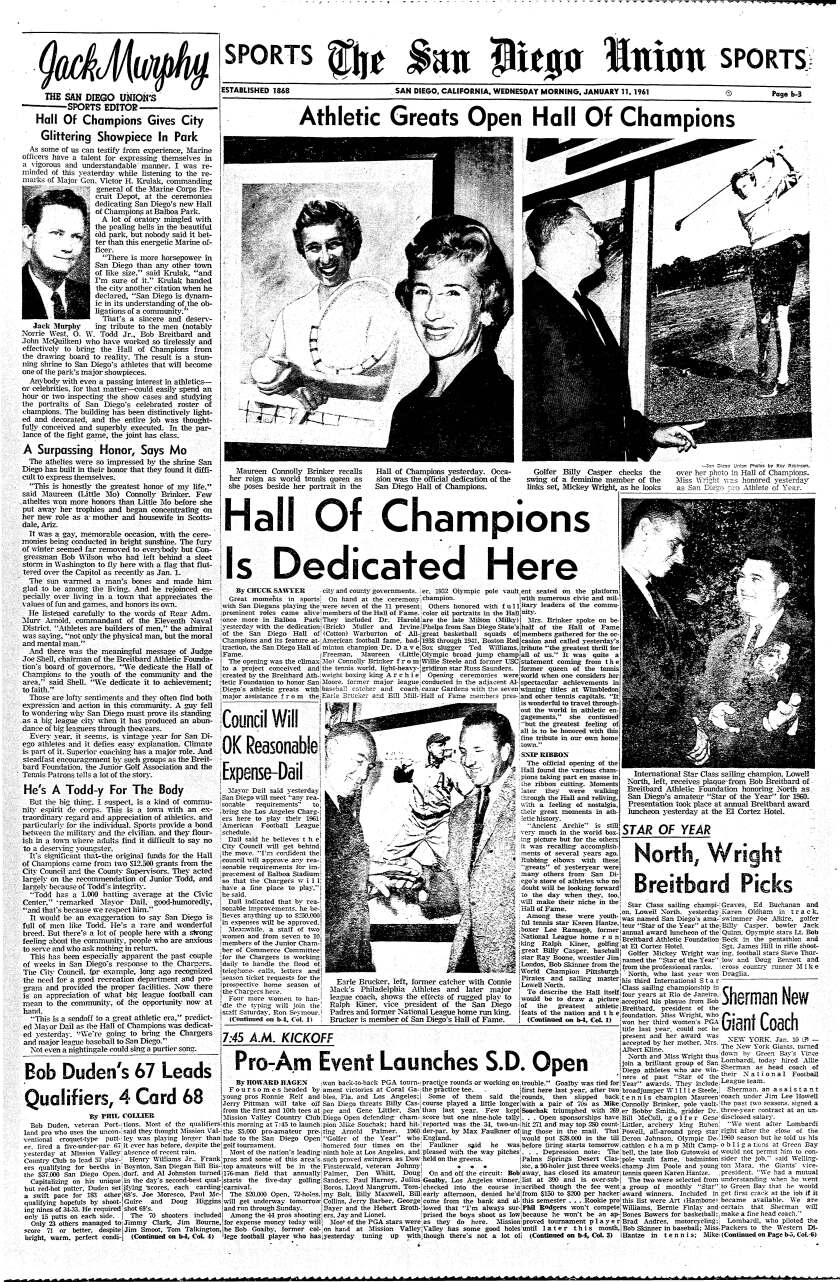 Jan. 11, 1961 sports page of The San Diego Union
