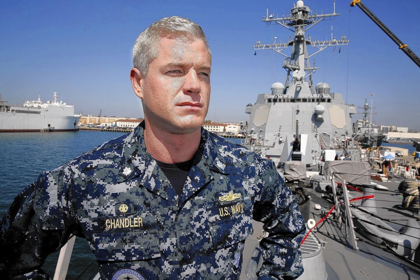 Actor Eric Dane aboard the U.S. Navy destroyer Dewey during filming of "The Last Ship."