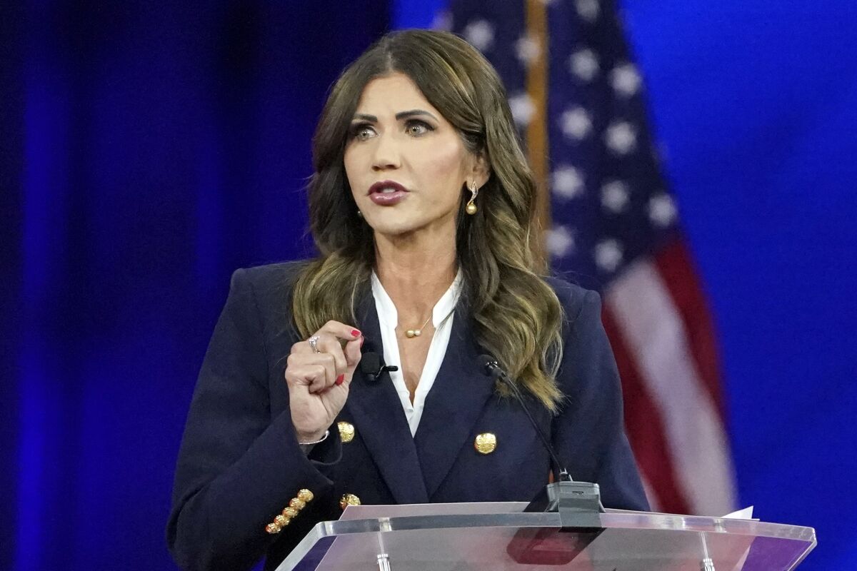 South Dakota Gov. Kristi Noem, speaks at the Conservative Political Action Conference (CPAC) Friday, Feb. 25, 2022, in Orlando, Fla. (AP Photo/John Raoux)