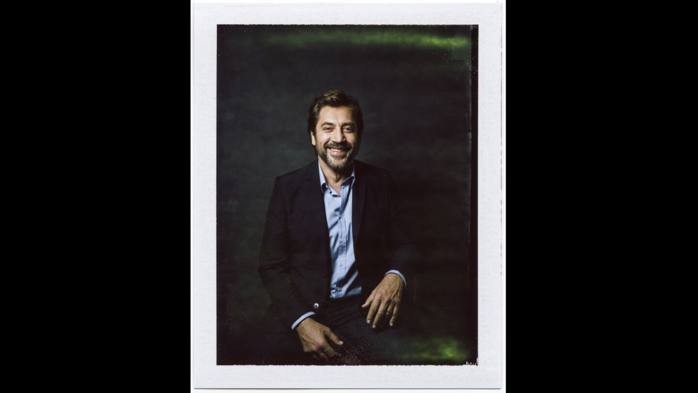 An instant print portrait of actor Javier Bardem, from the film "Loving Pablo.”