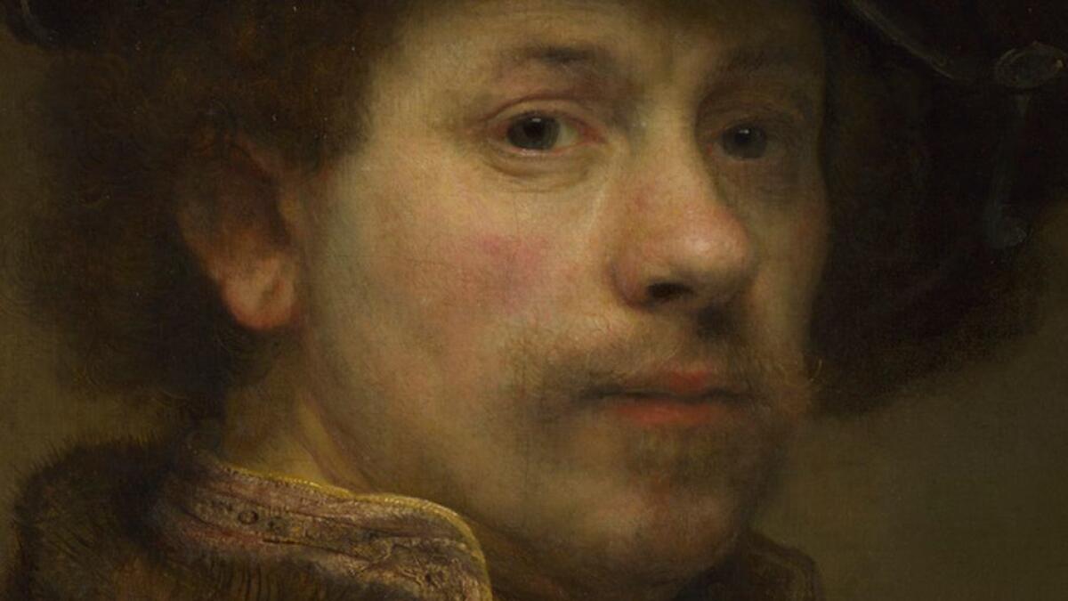 The details in his hair and mustache accentuate's Rembrandt's direct gaze in this detail from his "Self Portrait at the Age of 34."
