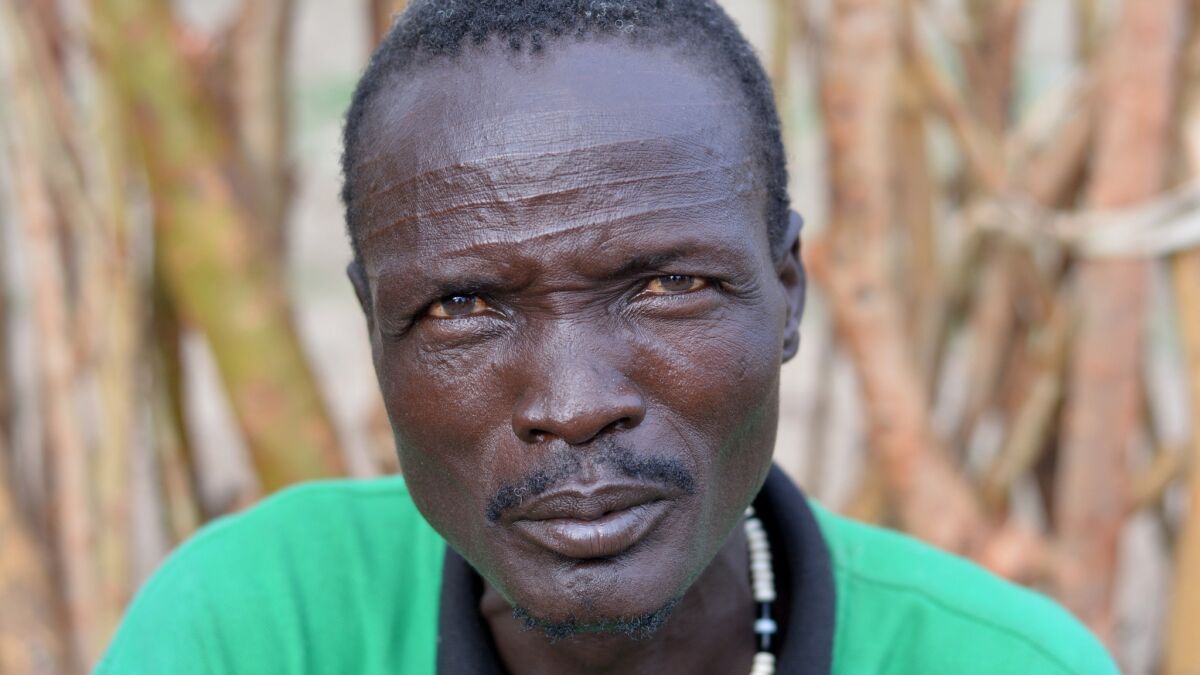 Michael Matchok, 48, saw one of his three wives killed when government soldiers attacked his cattle camp near Leer in South Sudan last year.