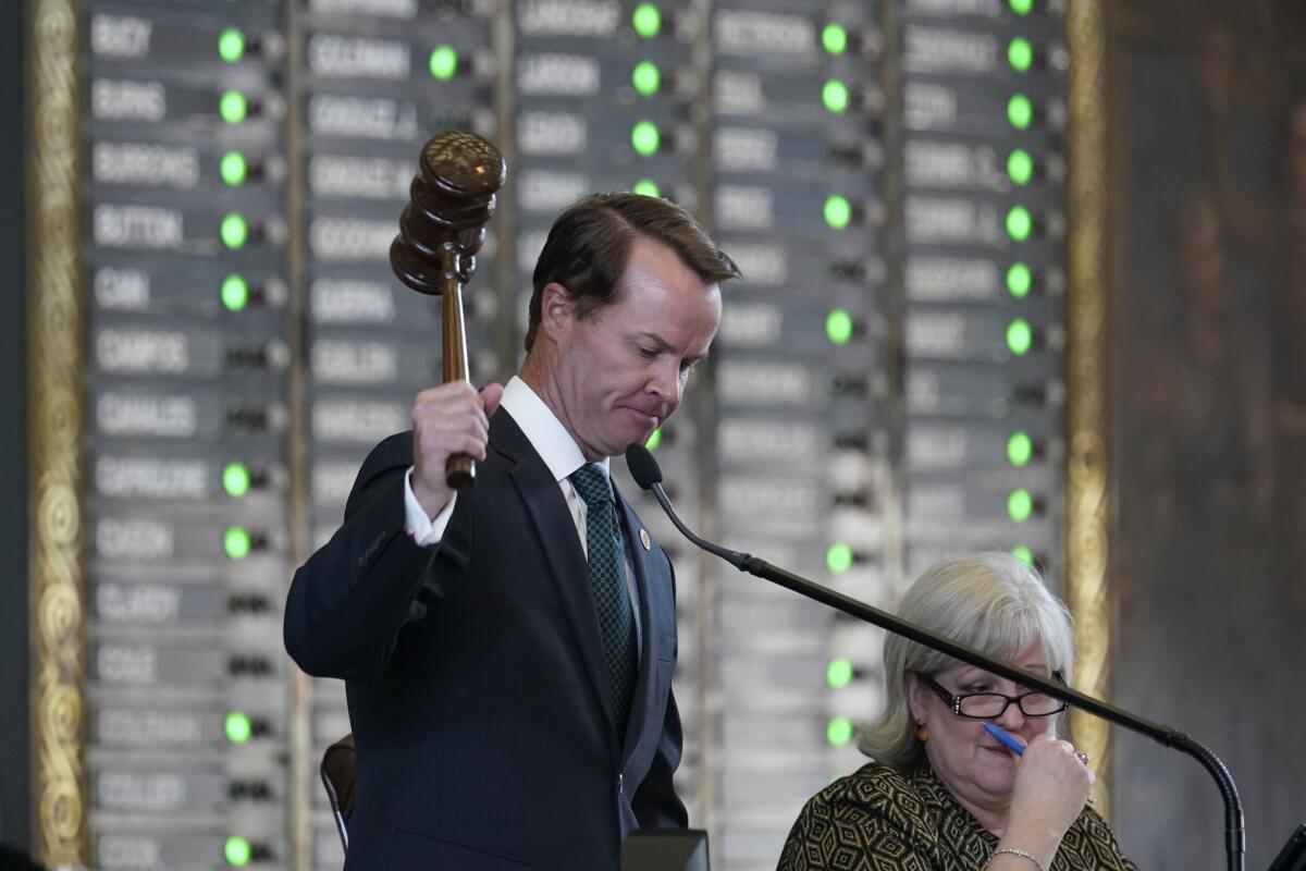 Texas Speaker of the House Dade Phelan with gavel