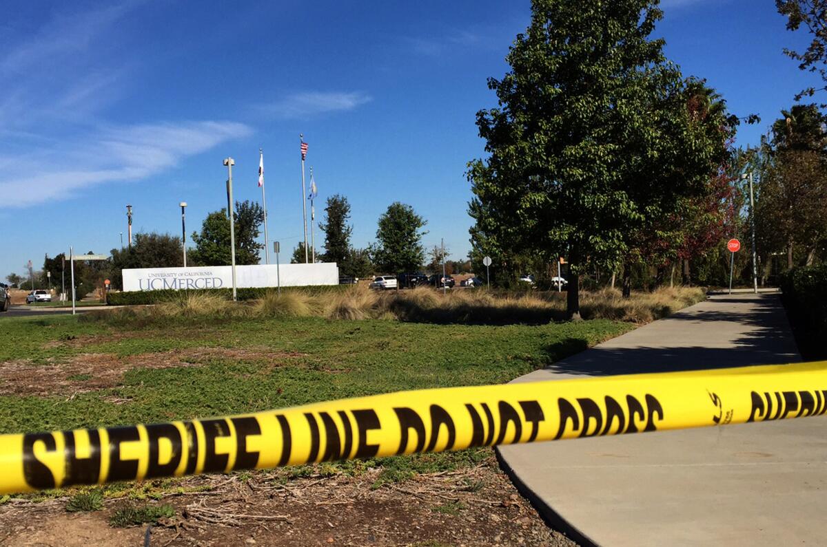 The scene outside UC Merced after 18-year-old freshman Faisal Mohammad stabbed four people in a knife attack in November.