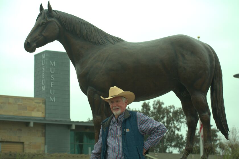 Bonita resident and western artist Mehl Lawson completes his life-size, bronze sculpture of the prize-winning quarter horse named WR This Cats Smart, which was installed outside of the Bonita Museum and Cultural Center on Monday, April 12, 2021.