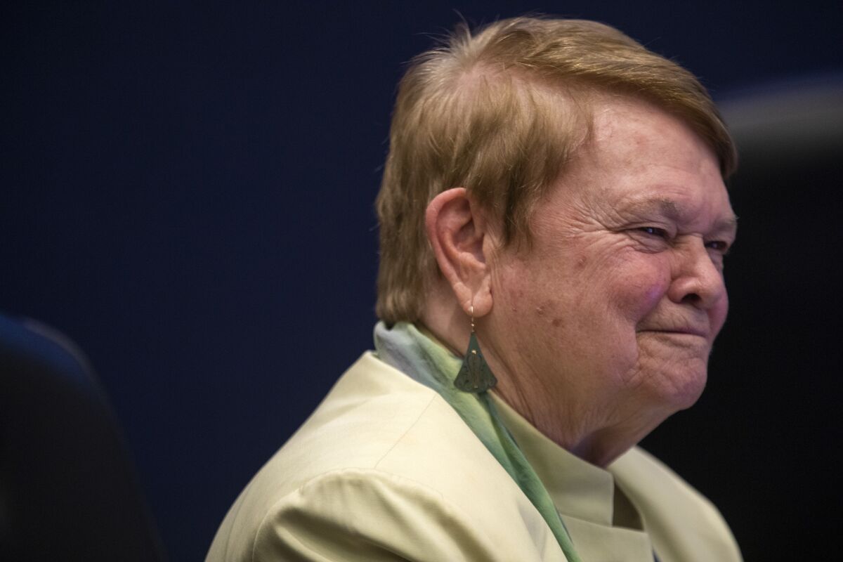  Sheila Kuehl attends her final meeting as a member of the L.A. County Board of Supervisors on Tuesday. 