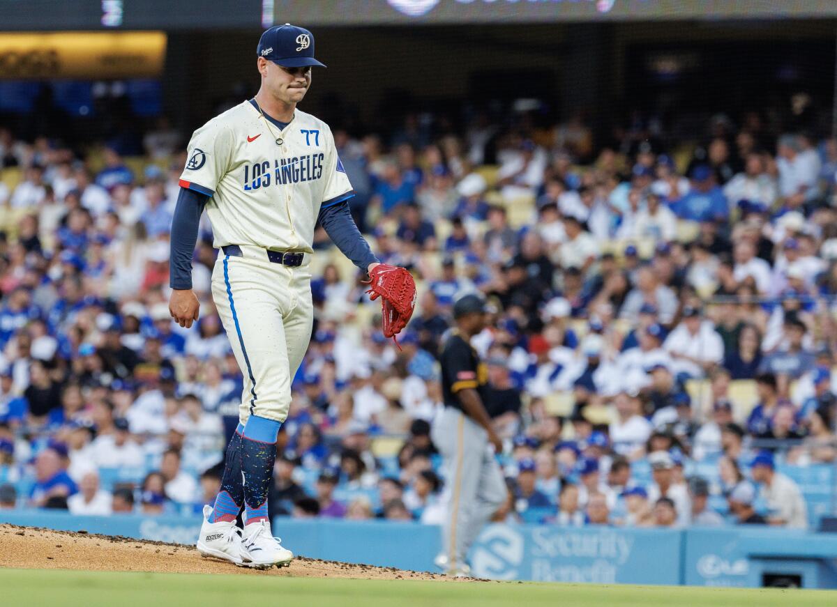 Dodgers pitcher River Ryan leaves Saturday's game with an arm injury.