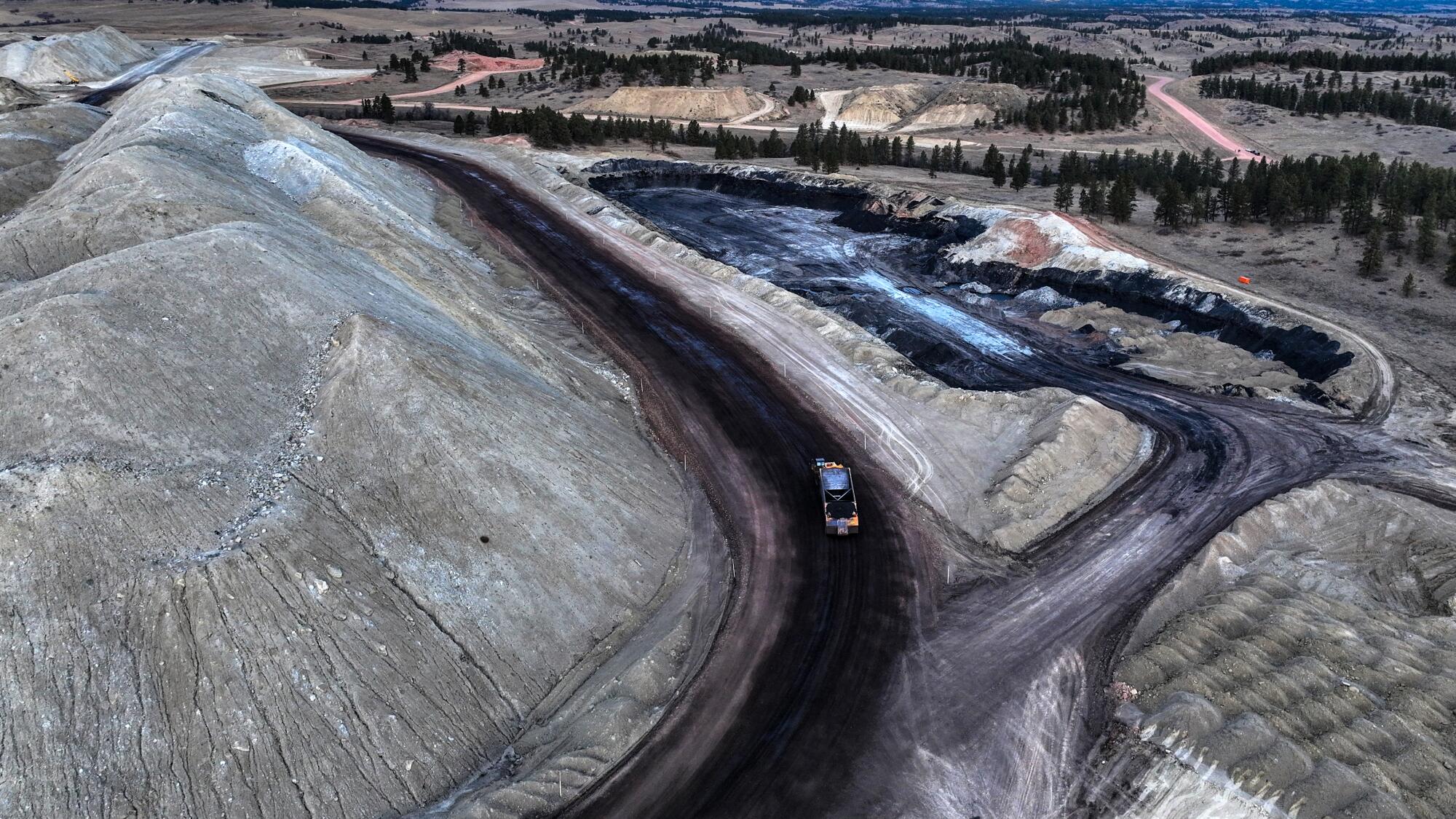 An aerial view of the coal mine outside Colstrip that feeds the town's power plant.
