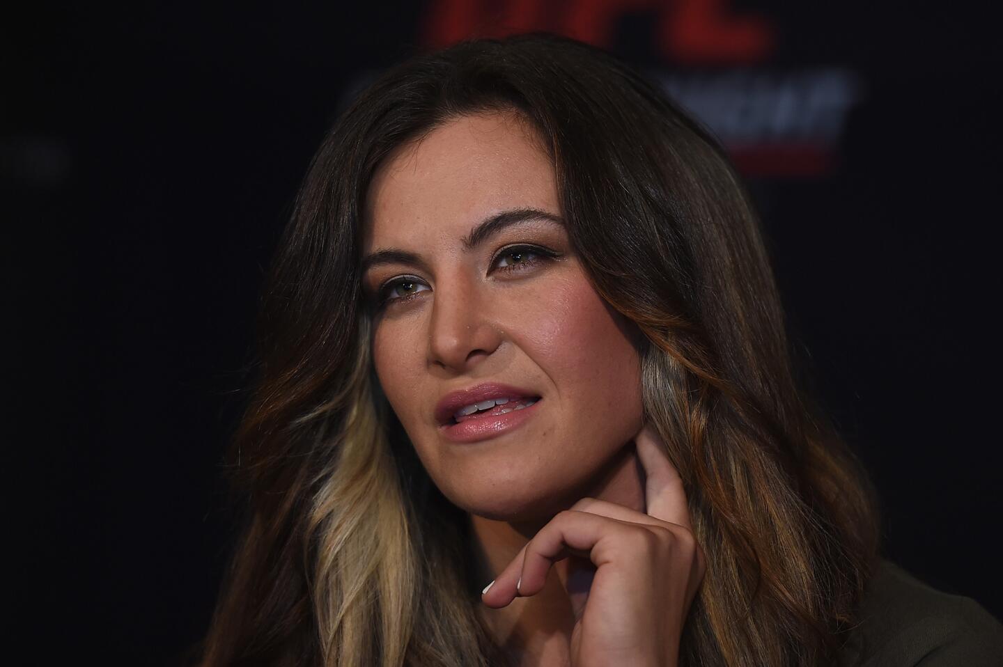 BRISBANE, AUSTRALIA - MARCH 18: UFC women's bantamweight champion Miesha Tate speaks to media during the Ultimate Media Day on March 18, 2016 in Brisbane, Australia. (Photo by Matt Roberts/Getty Images) ** OUTS - ELSENT, FPG, CM - OUTS * NM, PH, VA if sourced by CT, LA or MoD **