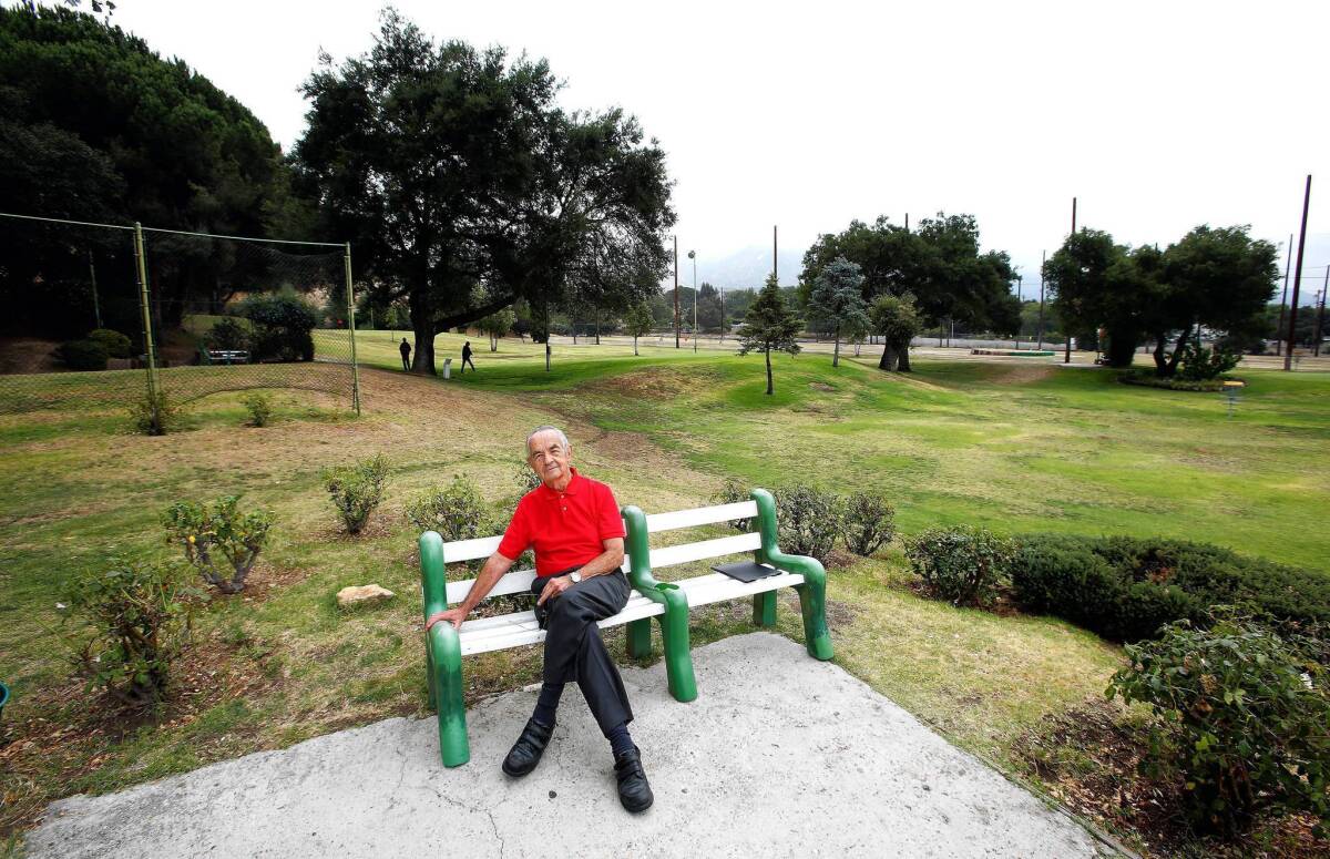 Lloyd Hitt relaxes on the fifth tee box at Verdugo Hills Golf Course in Tujunga, the site of a detention center for Japanese immigrants during World War II. He and other preservationists faced tough odds when they set out to have a portion of the golf course set aside for historic recognition and protection.