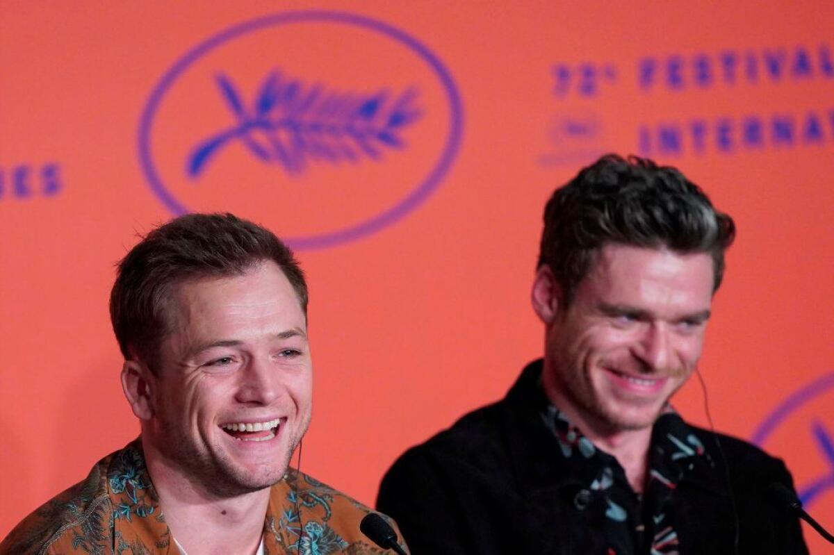 Taron Egerton and Richard Madden at the Cannes Film Festival press conference for "Rocketman."
