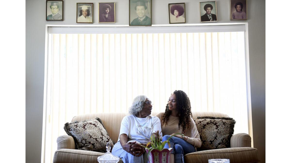 Gina Clayton, shown with her grandmother Velma Halliburton in Venice, founded the Essie Justice Group, a support network for women whose loved ones are in prison.