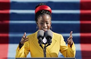 Amanda Gorman reads a poem during Wednesday's inauguration.
