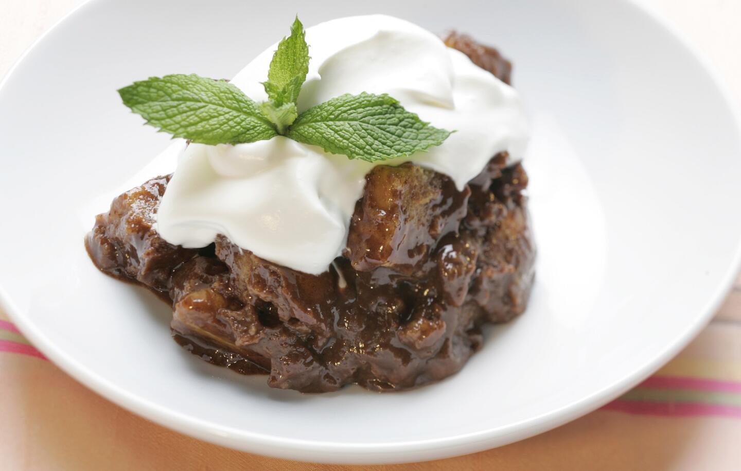 Warm chocolate bread pudding