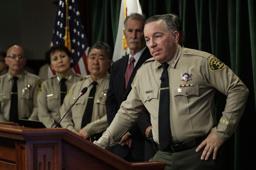 LOS ANGELES, CA JANUARY 30, 2019 --- Los Angeles County Sheriff Alex Villanueva, who was sworn in last month, holds a press conference addressing the state of the department and presents data to outline his direction for the organization. (Irfan Khan / Los Angeles Times)