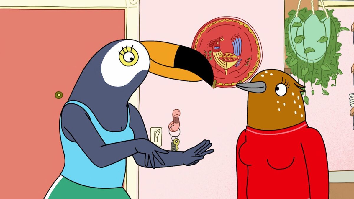 Two cartoon bird characters.