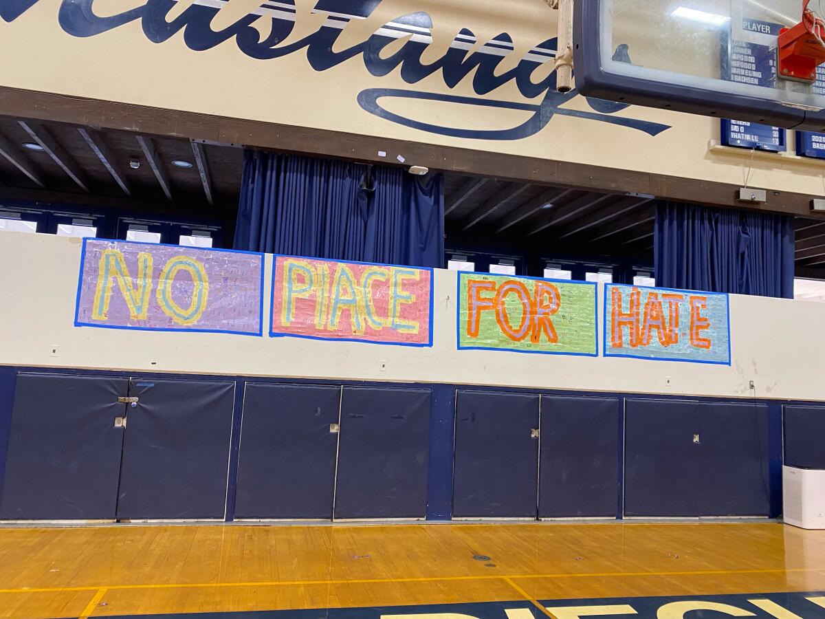 Students made a mural out of notecards that students used to write things they can do to make SDA a better place.