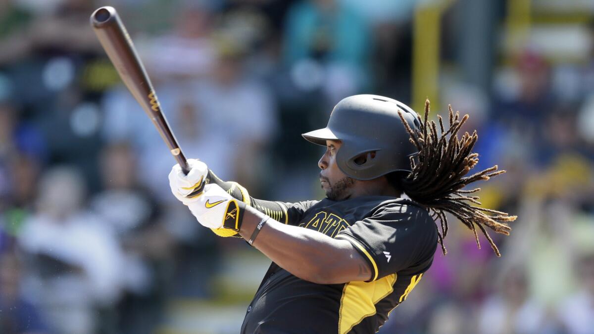 Pittsburgh Pirates center fielder Andrew McCutchen bats during an exhibition game against the Baltimore Orioles on March 24.