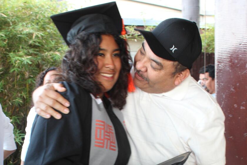 Barrio Logan College Institute graduate Melissa Saldaña celebrates receiving a scholarship from Generations on the Move. 