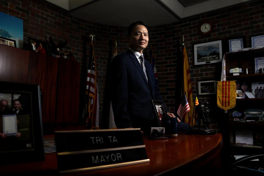 WESTMINSTER-CA-AUGUST 5, 2019: Westminster Mayor Tri Ta is photographed at Westminster City Hall on Monday, August 5, 2019. (Christina House / Los Angeles Times)