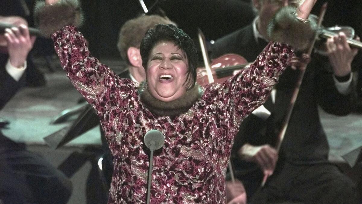 Aretha Franklin sings "Nessun Dorma" at the Grammy Awards in 1998 at Radio City Music Hall in New York.