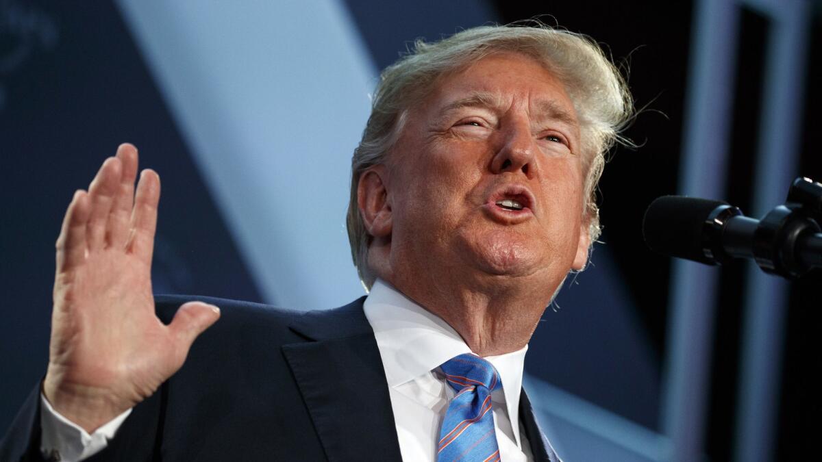 President Trump speaks to the National Federation of Independent Business during their 75th anniversary celebration on June 19 in Washington, D.C.