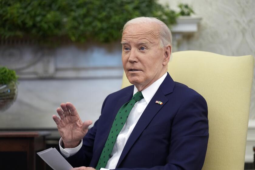 President Joe Biden meets with Irish Prime Minister Leo Varadkar in the Oval Office of the White House, Friday, March 15, 2024 in Washington. (AP Photo/Evan Vucci)