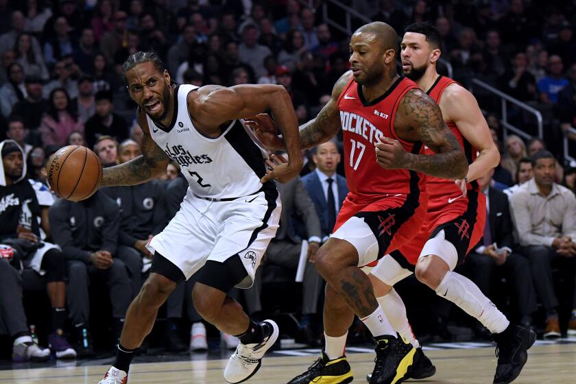 Rockets forward-turned-center P.J. Tucker (17) is just as likely to guard Clippers All-Star Kawhi Leonard as a traditional center.