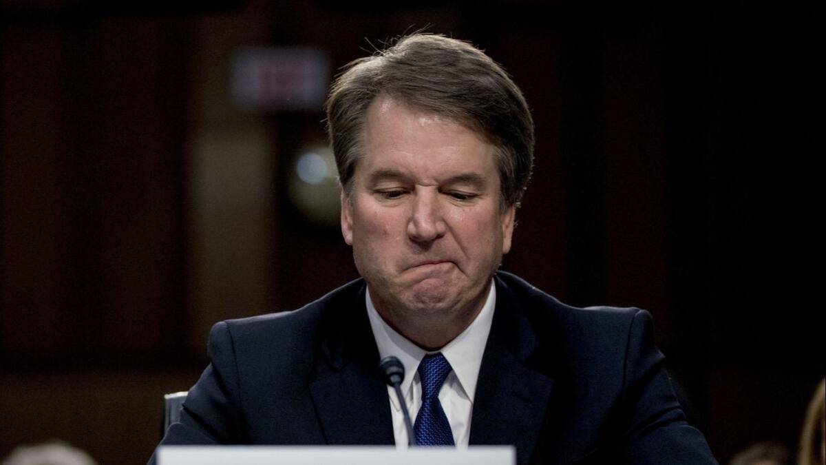 Supreme Court nominee Brett Kavanaugh becomes emotional as he gives his opening statement before the Senate Judiciary Committee on Sept. 4.