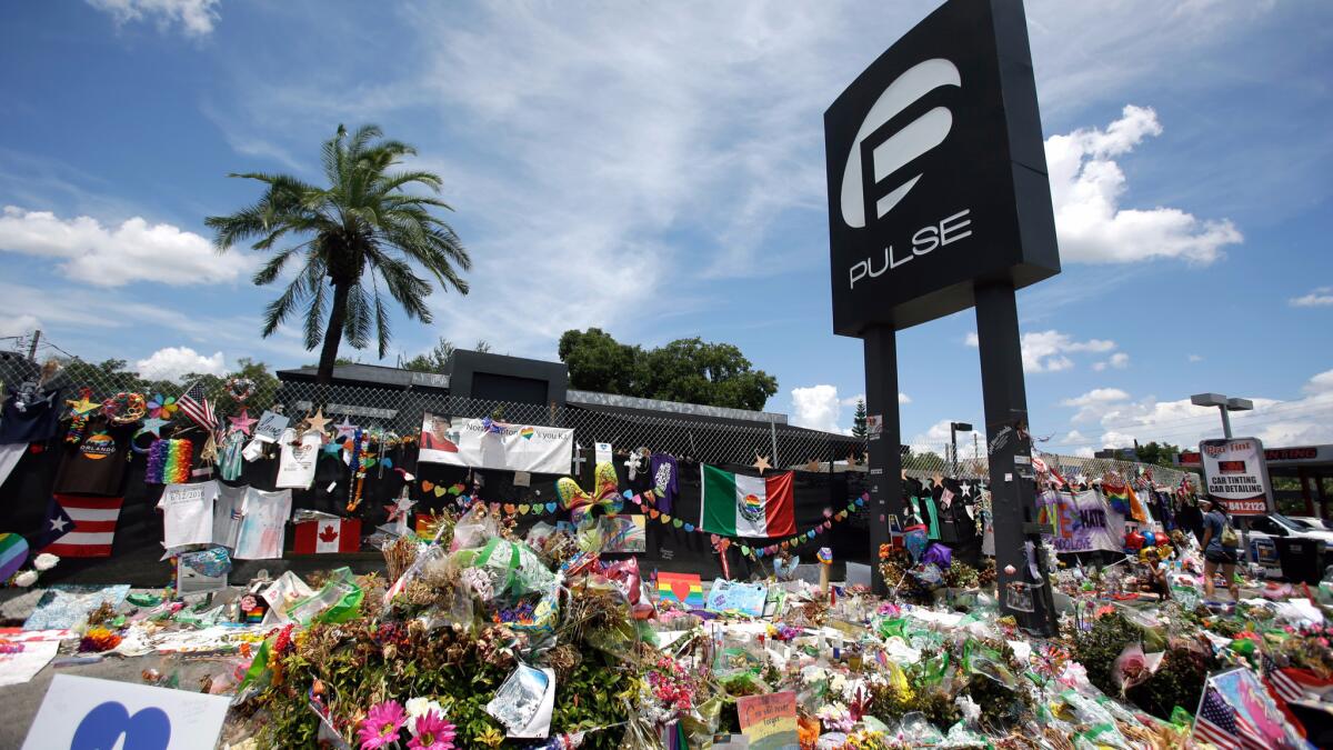 A makeshift memorial outside the Pulse nightclub in Orlando, Fla.