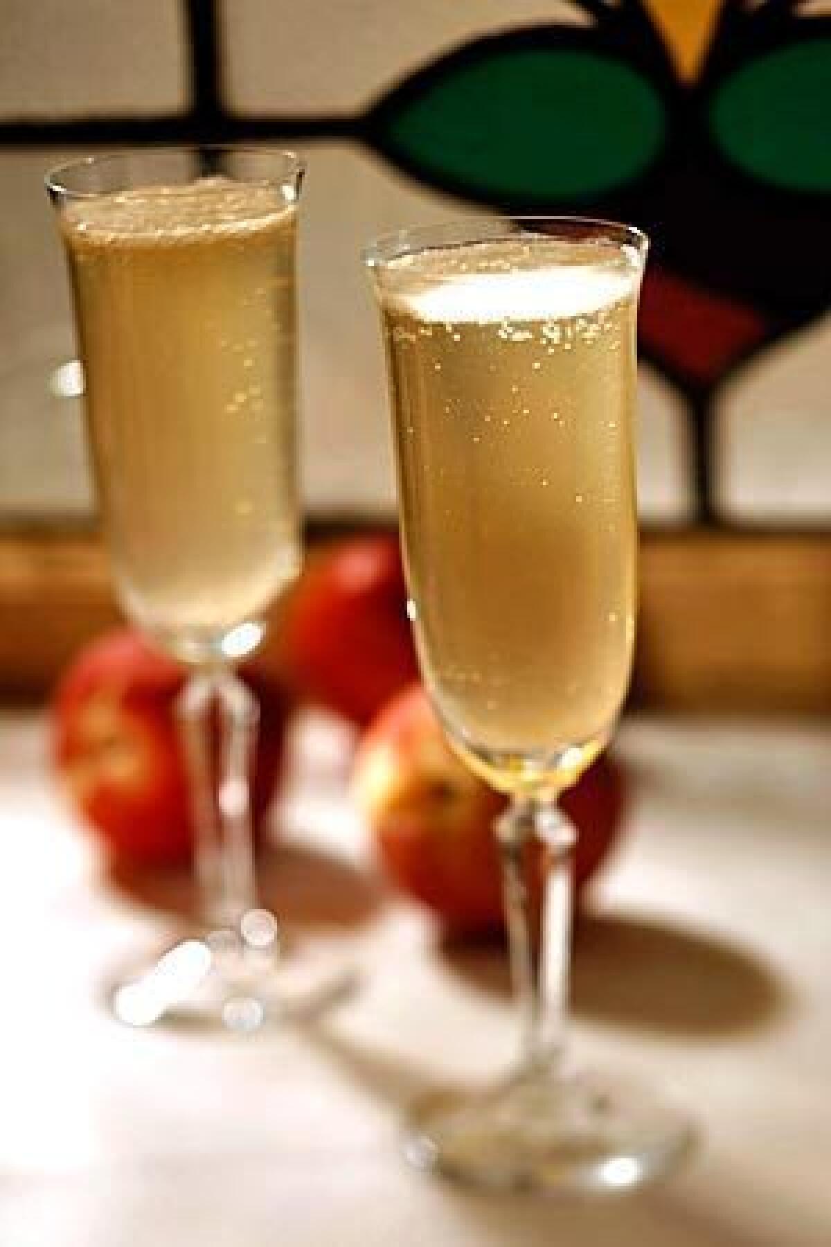 The Bellini, the Venetian aperitivo of white peach juice and Prosecco, the sparkling wine from the Veneto. The original was invented by Giuseppe Cipriani at Harry's Bar in Venice, Italy.